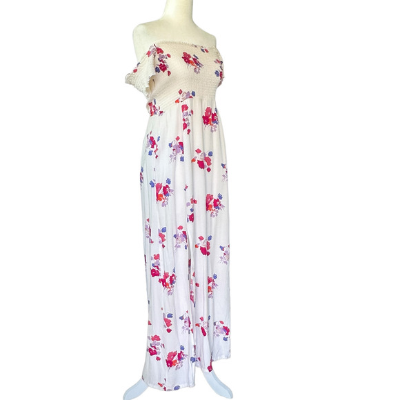 MINKPINK Falling Bloom Floral Smocked Off The Shoulder Maxi Dress White Pink  L - Picture 5 of 13